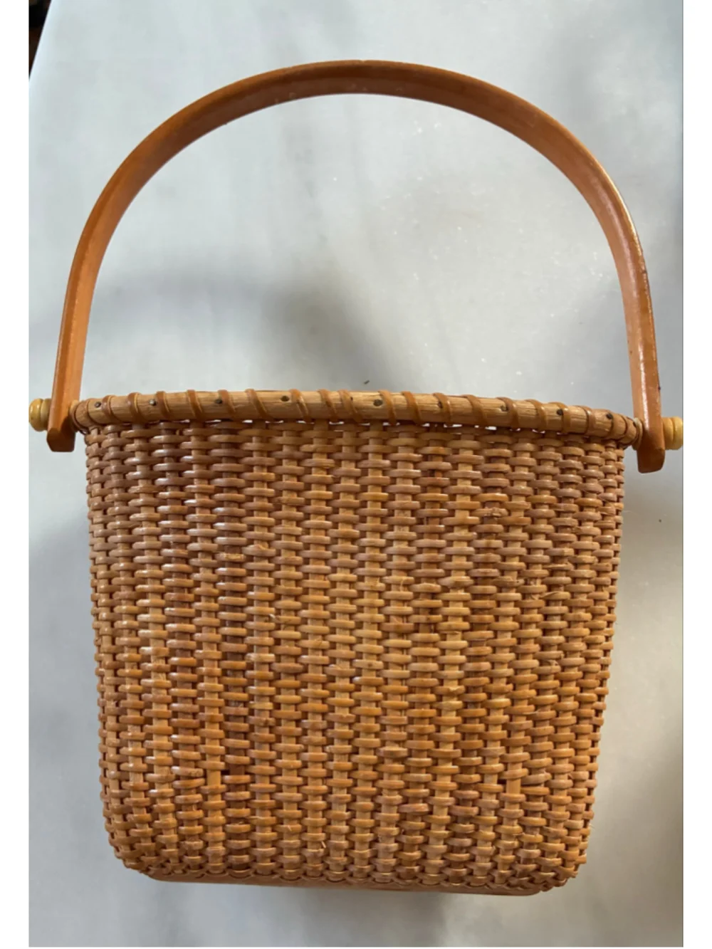 Nantucket style Woven Rattan Basket / Tote Bag
